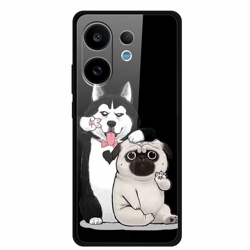 Tempered Glass Case For Vivo V60 2025 Phone Case 6.77" Cartoon Cats Hard Back Cover Soft Bumper For Vivo V60 5G Case V 60 Fundas