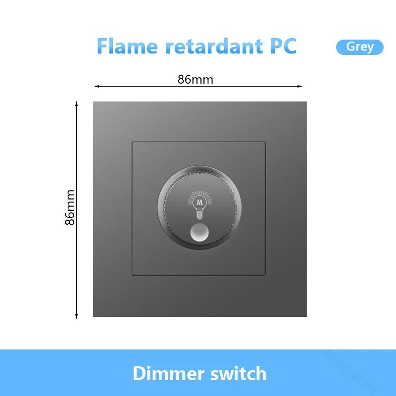 86 Тип ЕС, стандарт Великобритании, одинарный диммер, настенный выключатель света, черная/белая/серая пластиковая панель, настенный переключатель скорости вращения вентилятора
