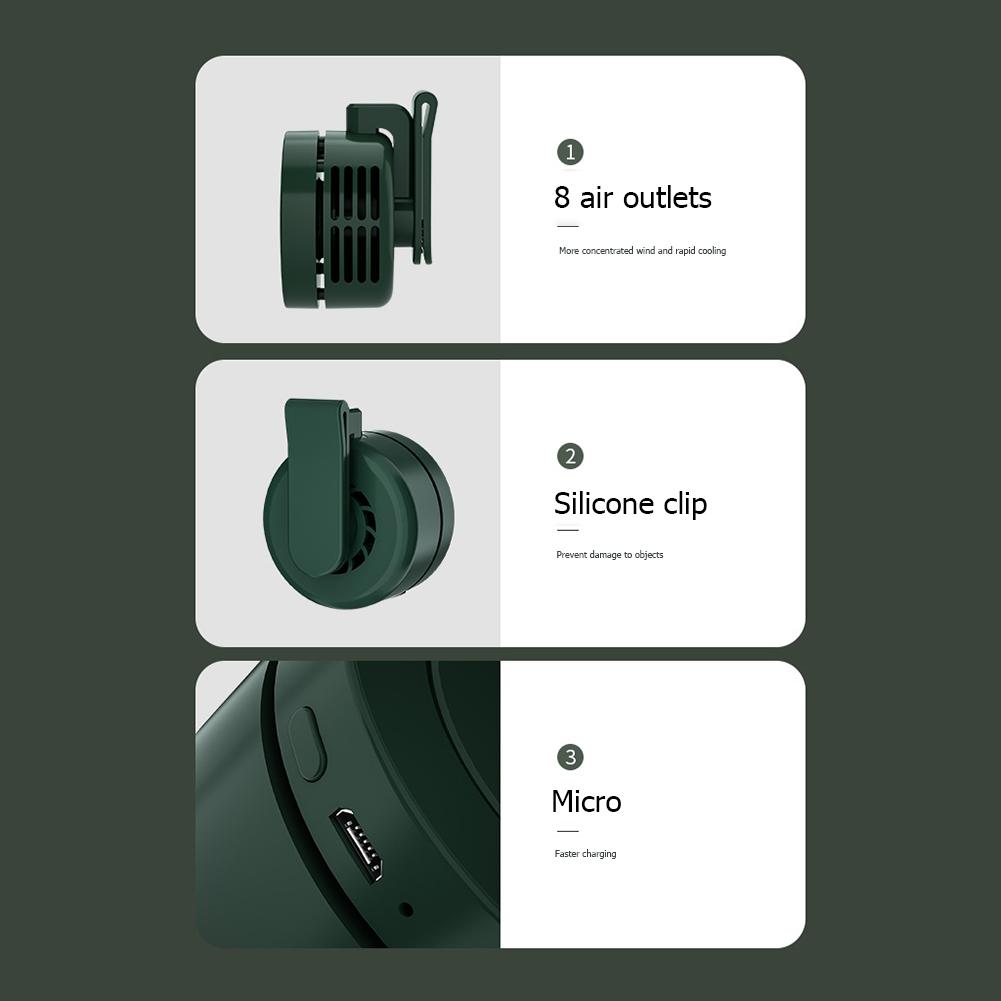 Leafless Mini Clip Fan Neck Waist Fan Air Cooling Usb 3 Speeds Fan Portable Air Cooler Rechargeable Outdoor Personal Fan