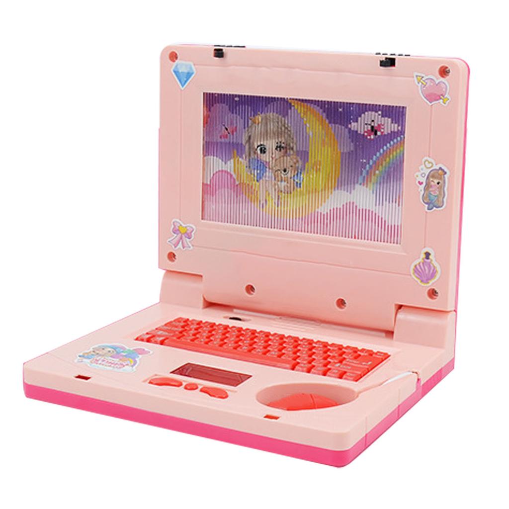 Kids Laptop Sound Music High Simulation Educational Learning Computer for Children English Pink
