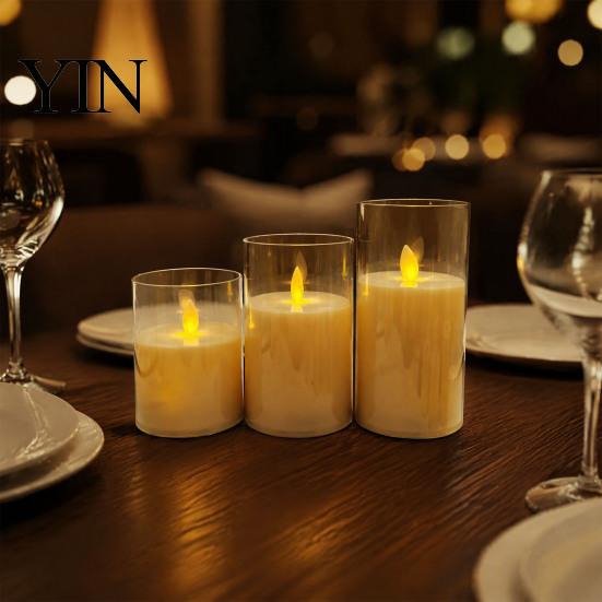 Safe Flameless Candles for Kids Rooms LED Candles, Battery Operated Acrylic Pillar Realistic Wax Flickering Wedding Warm Color Light Party Christmas