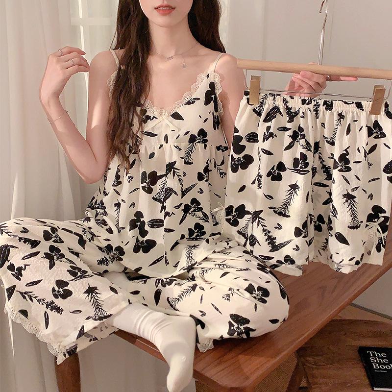 Summer Three-Piece Suit: Thin Woven Cotton with Chest Pad - Includes Suspenders, Shorts, and Trousers for Indoor and Outdoor Wear