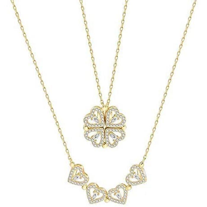 Necklace with Pendant - Pretty - Four-leaf Clover - 2 In 1 - 46 Cm - Woman