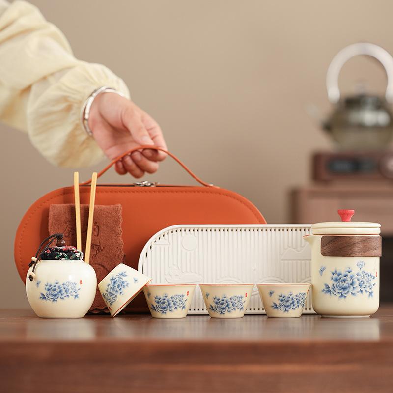 1011 New Travel Tea Set Ceramic Brewing Teapot Teacup High-end Going Out Ru Kiln Kuaike Cup Business