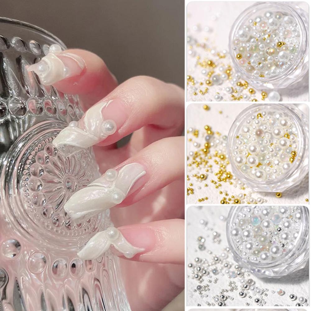 Size Micro Glass Caviar Beads AB Crystal Rhinestones Tiny Nail Pearls Nail Art Decorations Manicure