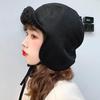 Унисекс зимняя трехцветная утепленная шапка с ушками