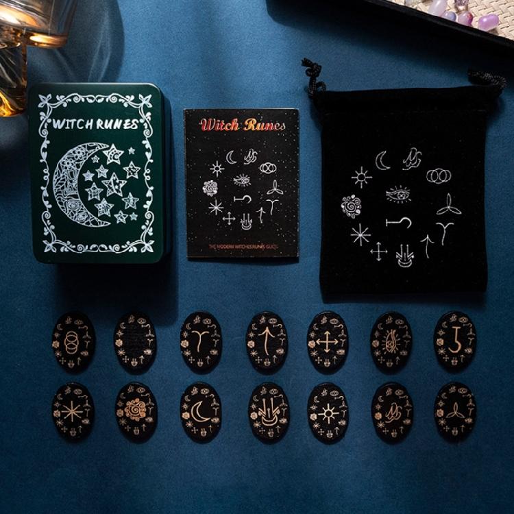 Набор рунических камней, руны из массива дерева с коробкой для путешествий, гаданий, колдовства