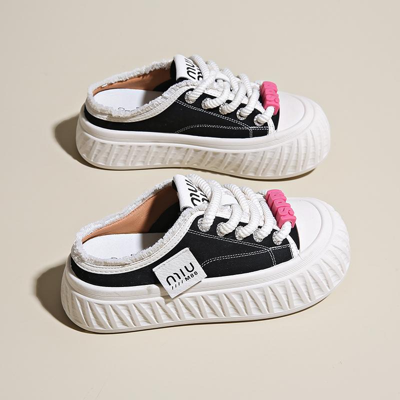 CRLAYDK Модные женские парусиновые удобные мюли без застежек на повседневную платформу мокасины с открытой спиной женские тапочки для дома и улицы