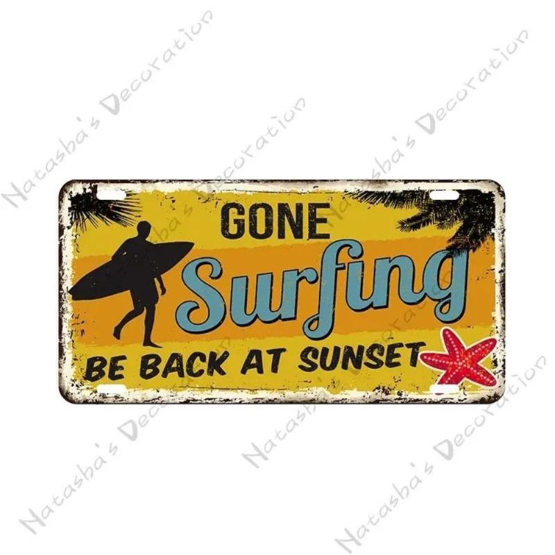 Beach Summer Surf License Plate, Metal Wall Decor 30x15cm