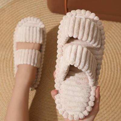 Домашние тапочки, удобные и теплые мягкие плюшевые туфли с открытым носком, однотонные домашние тапочки