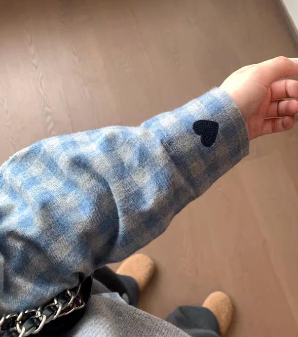Blue Plaid Heart Embroidered Thick Cotton Long Sleeve Shirt - New Winter Arrival