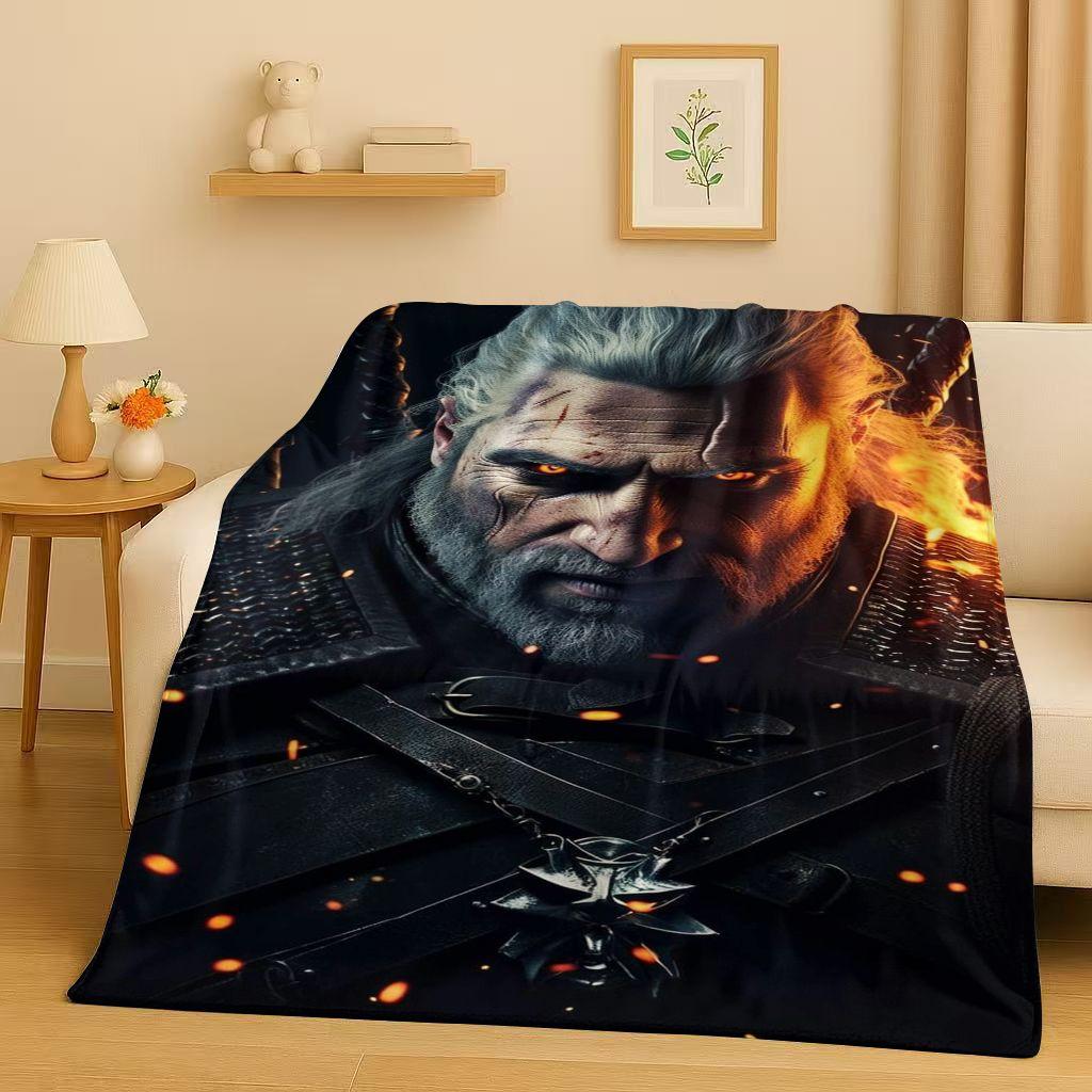 3D The W-Witcher Game Geralt Gamer Cartoon Flannel Blanket,Ultra Soft Plush Throw for Home Bedroom Bed Sofa Cover Kid Gift