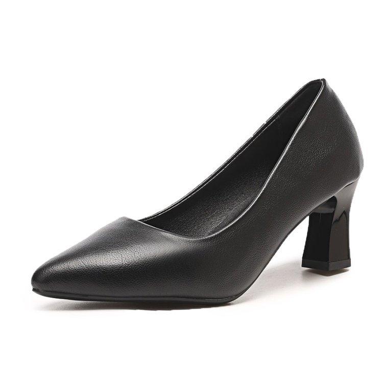 Coarse heel leather surface single shoes women's pointed head thin heel high heels spring 2025 new black dress medium heel work shoes