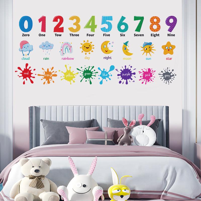 Cartoon Wall Stickers Baby Early Education Kid's Enlightenment Wall Decals English Digital Letters Kindergarten Classroom Decoration