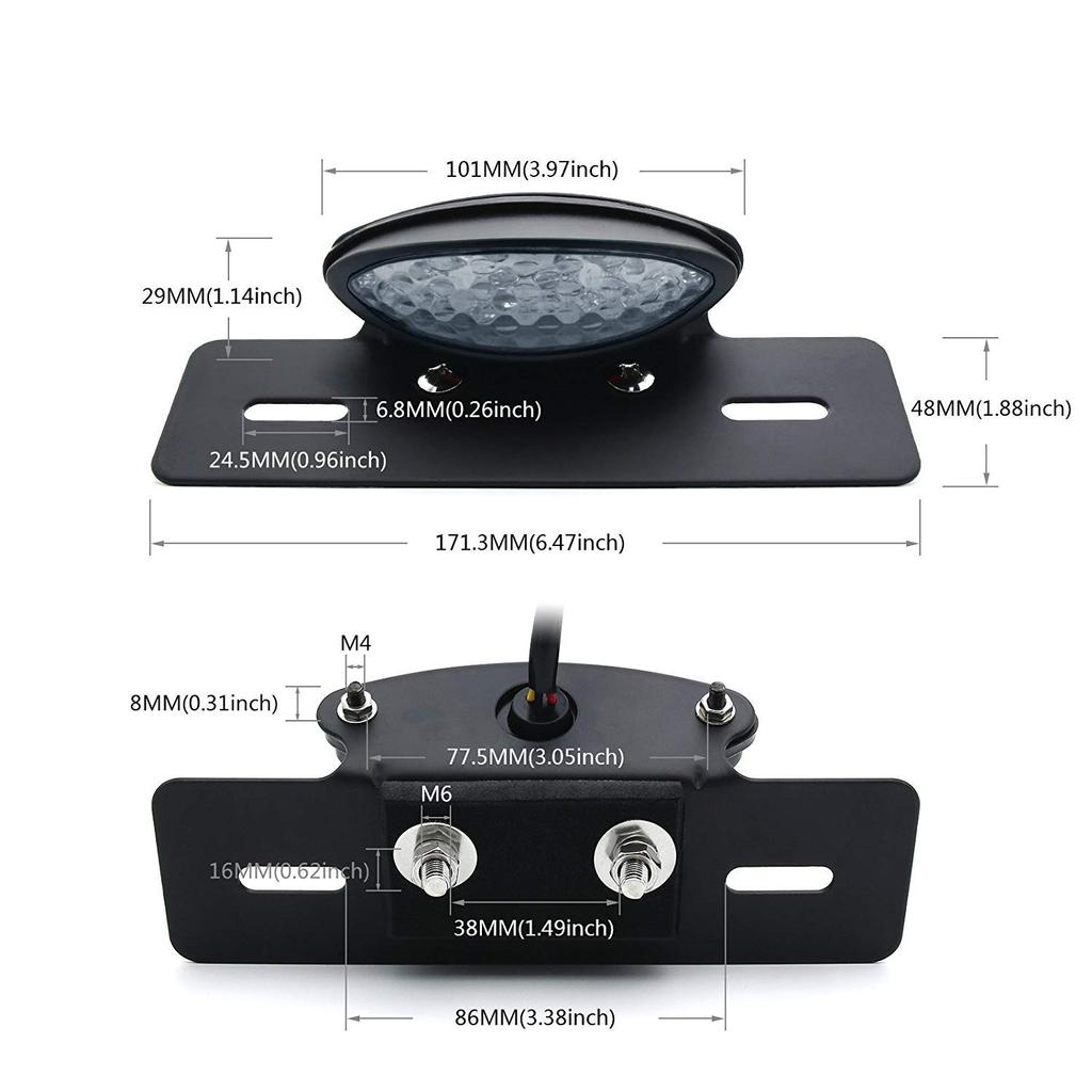 ONGMEIL Universal LED Slim Cat's Eye Tail Lamp License Light Stay Custom Motorcycle Brake Red Lens (Clear)