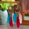 S Fashion Women's Earrings Bohemian Ethnic Style Leaf Earrings Jewelry Retro Long Tassel Colorful Feather Earrings