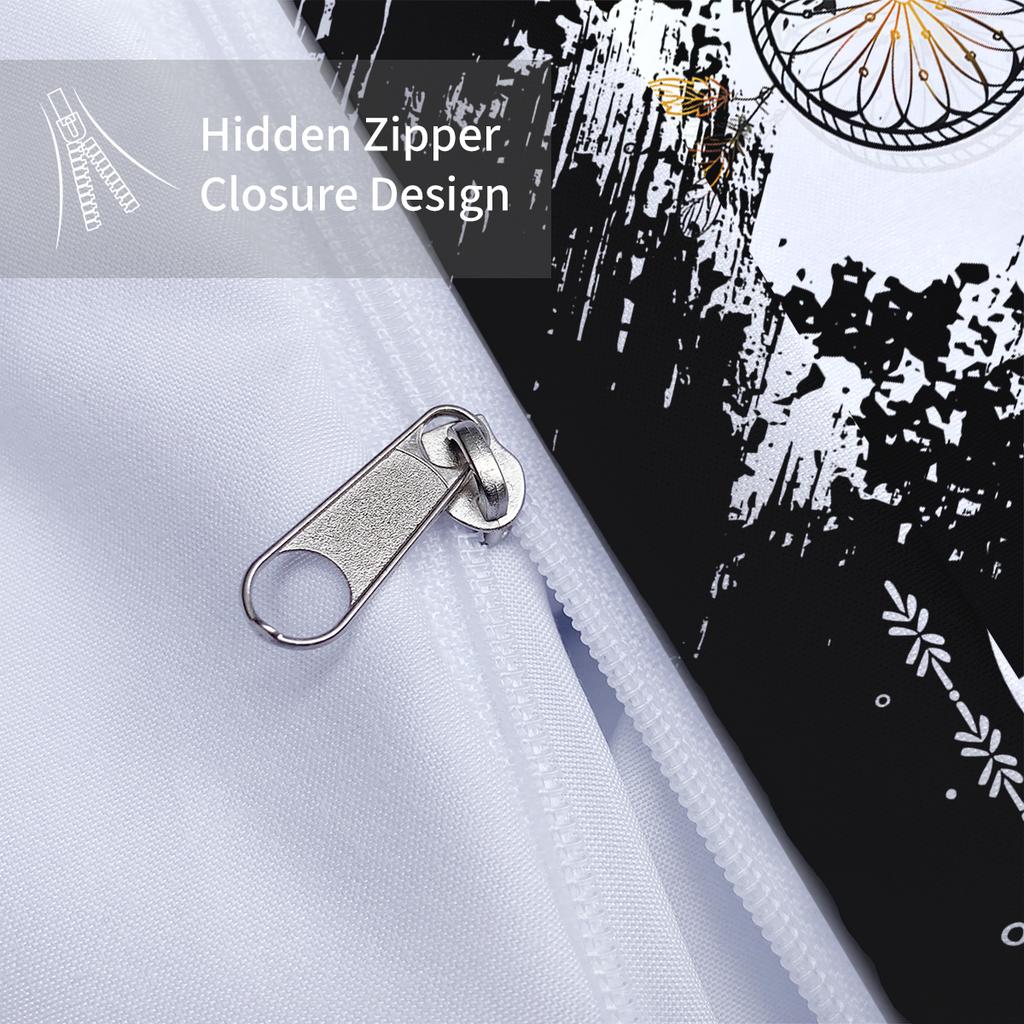 3-piece Set, Black and White Dream Catcher Pattern Printed Bedding Set, Queen, King, Double Bed, for Bedroom, Guestroom, Hotel