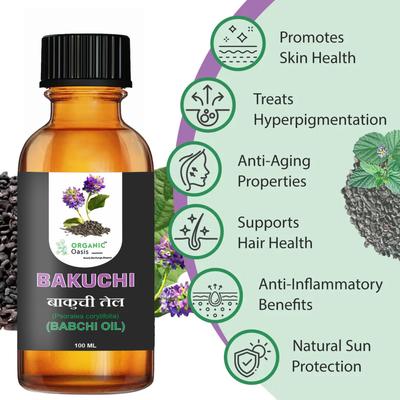 Масло Бакучи Rotex Organic Oasis (Масло бакчи) – 100% Чистое и Натуральное | Богато Натуральным Ретинолом | Антивозрастное Масло для Лица | Стимулирует Рост Волос | Холодный