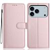 For iPhone 17 Pro Max Wallet Case with Strap/Multiple Card Slots Solid Color Leather Stand Phone Cover
