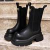 Европейская кожа полусапоги сапоги-сигареты женская обувь ботинки Мартин осень и зима новые хлопковые сапоги толстая подошва увеличивающие рост ботинки Челси