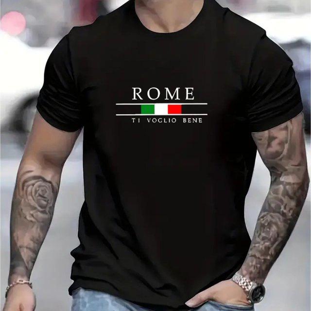 Мужская футболка для трансграничной торговли с принтом ROME, с коротким рукавом, европейского/американского стиля, свитшот с круглым вырезом