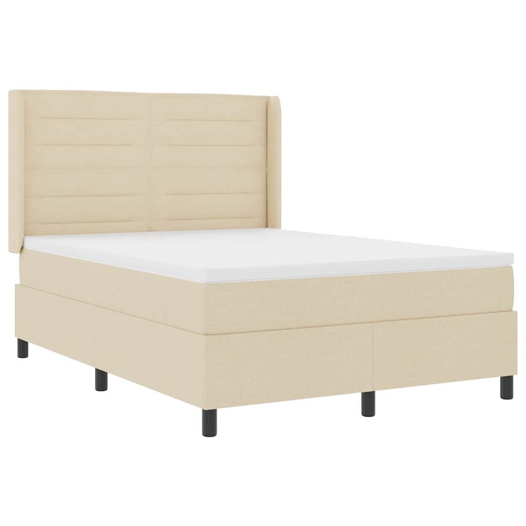 LED Boxspring Bed with Mattress Cream 160 x 200 cm Fabric
