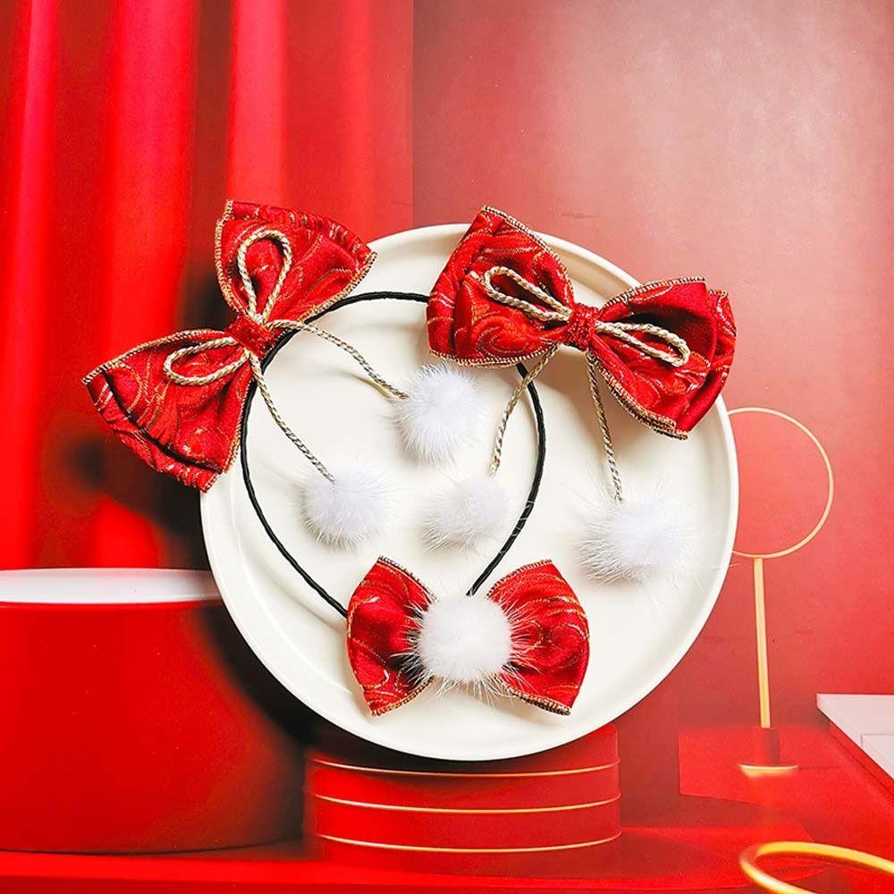 Plush Hair Grip Bowknot Chinese New Year Hairpins Bow Hair Hoop Hair Rope Kids Chinese Hair Clips