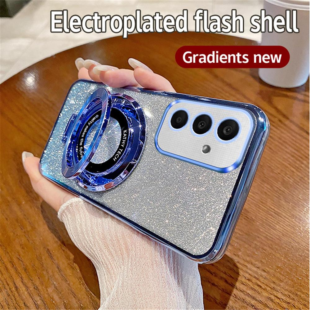 Luxury Plating Magnetic Stand Glitter Case For Samsung Galaxy S24 Ultra S23 S22 S21 S20 FE Plus S10 Note 20 Soft Silicone Cover
