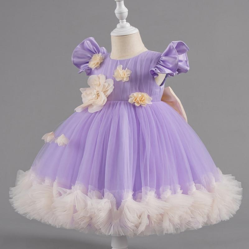 Girls' Baby Sleeveless Dress Short Princess Flower Pink Performance Flying Sleeve Toddler Children's Day Evening Dresses