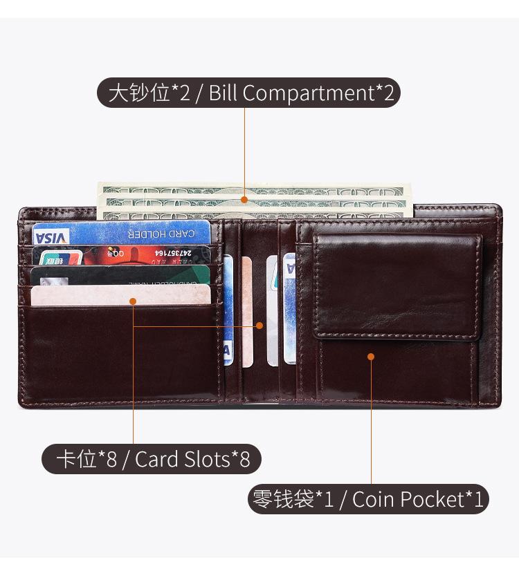 Настоящая кожаная мужская складная короткая сумка-кошелек с RFID-блокировкой, вощеная коровья кожа, большая вместимость, с карманом для монет