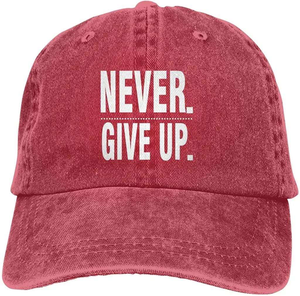 Denim Cap Never Give Up Baseball Dad Cap Classic Washed Cotton Adjustable Casual Sports Novel for Unisex Women Hats