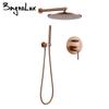 Brushed Rose Gold Shower Sets Brass Hot Cold Bathroom Faucet Mixer Tap Wall Mount Arm With Diverter, Handheld, Rian Shower Head