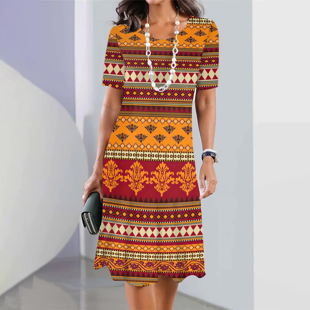 2025 New Women's Dresses Printed Summer Vacation Elegant Dress Feamle Short Sleeve Dresses Fashion Oversized Clothes