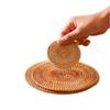 Round Patterned Rattan Coaster Protects Surfaces from Hot Coffee Mugs for Home and Kitchen