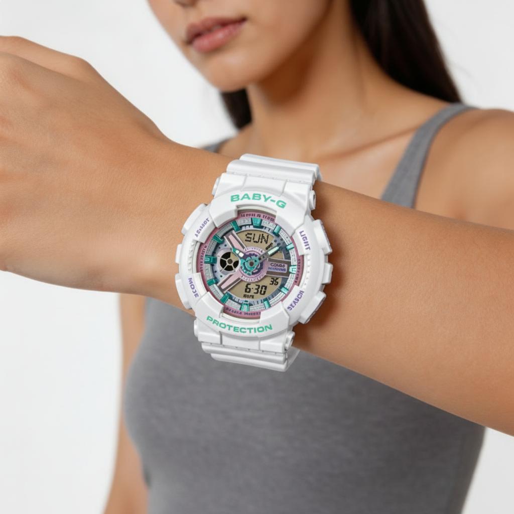 Casio Baby-G BA-110 Series 100M Waterproof Date Display Quartz Movement Resin Strap Colorful Dial Women watches BA-110MC-7A