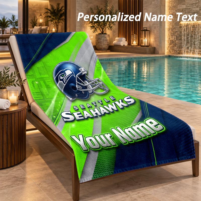 Custom Text Seattle Seahawks Print Beach Towel Large Towel For Home Bathroom Beach