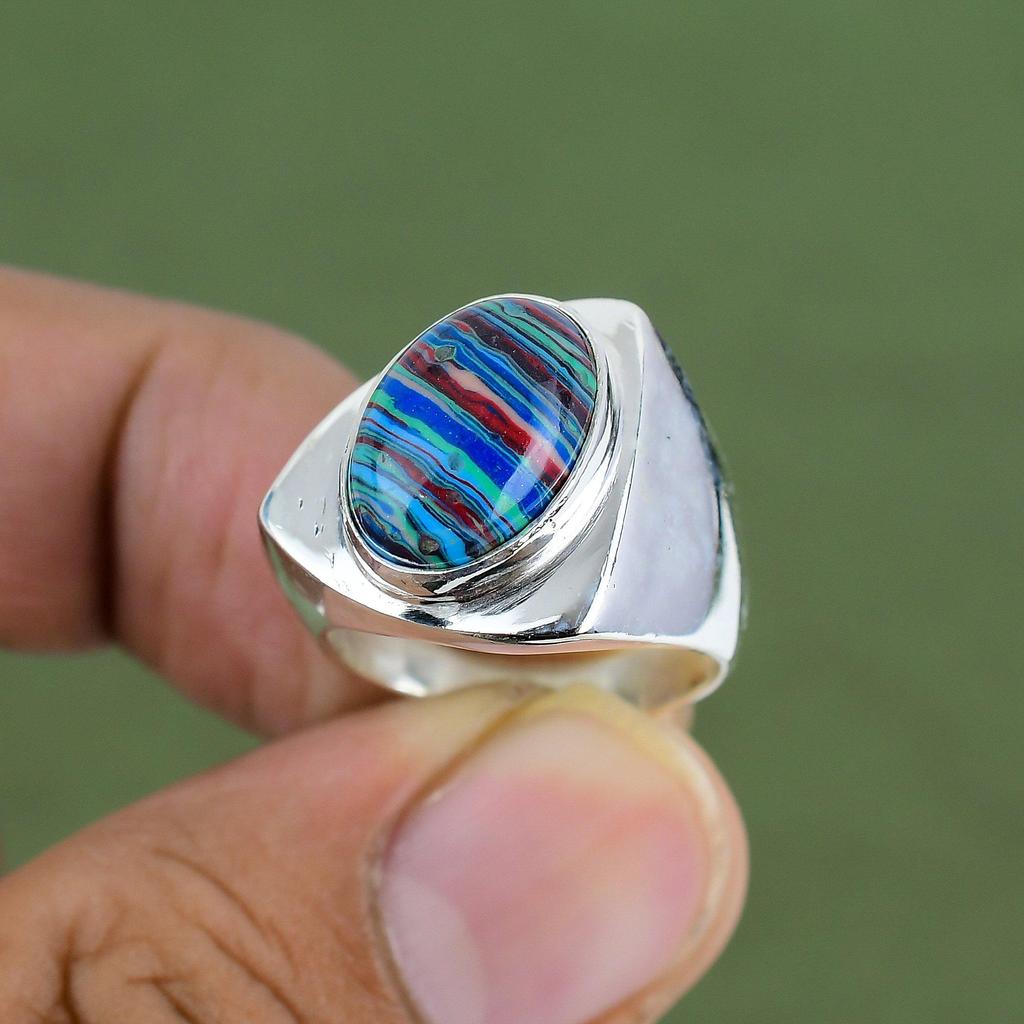 Rainbow Calsilica Ring 925 Sterling Silver Ring Birthstone Jewelry Dainty Gemstone Ring Handmade Jewelry Gift For Her Available In Ring Size