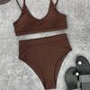 Women Swimsuits Push Up Bikini Ribbed High Waist Bikinis Set Solid Swimming Suits Female Swimwear Bathing Suit Beachwear
