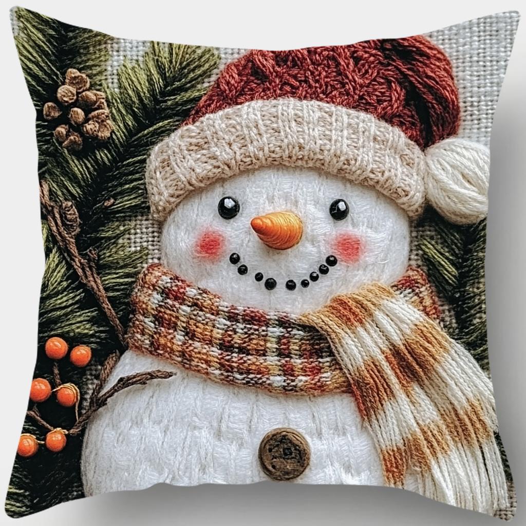 Рождественская наволочка, Милая мультяшная имитация вышивки, Льняная наволочка с принтом для диванной подушки, Праздничное украшение, Праздничный подарок (Вставка для подушки не входит в комплект)