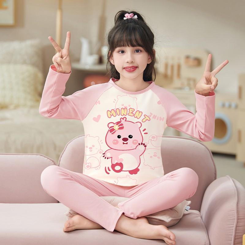 Girls Winter Pajama Set Cotton Long Sleeve Sleepwear Cartoon Print Home Outfit Ages 8