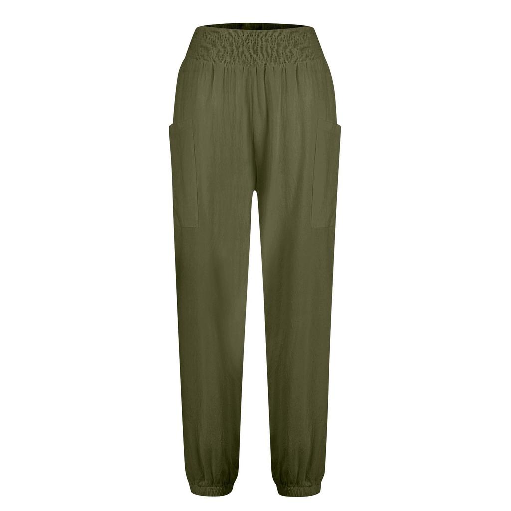 Женские брюки, легкие брюки, летние повседневные пляжные брюки с эластичной резинкой на талии и карманами