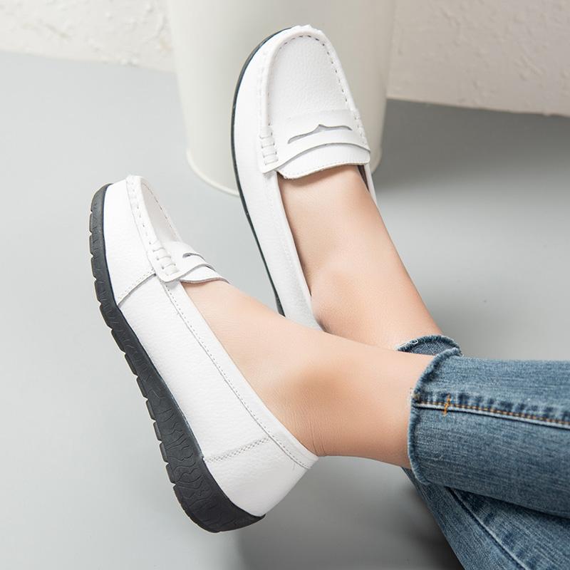 Women's Penny Loafers Leather Driving Moccasins Comfort Flats Casual Slip On Blue Nurse Plus Size Ballets Shoes for Girl