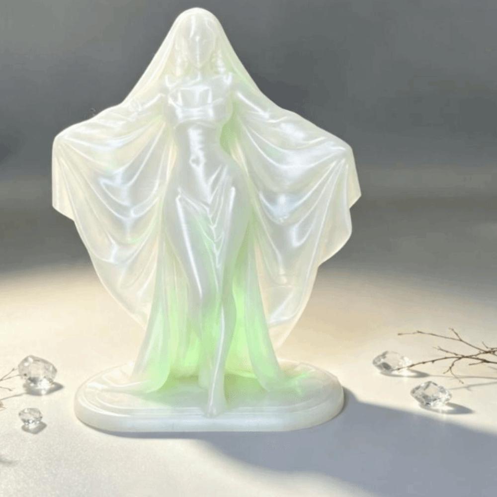 Luminous Goddess Figure 3D Printed Deity Sculpture Unique Cloak Woman Statue Tabletop Display