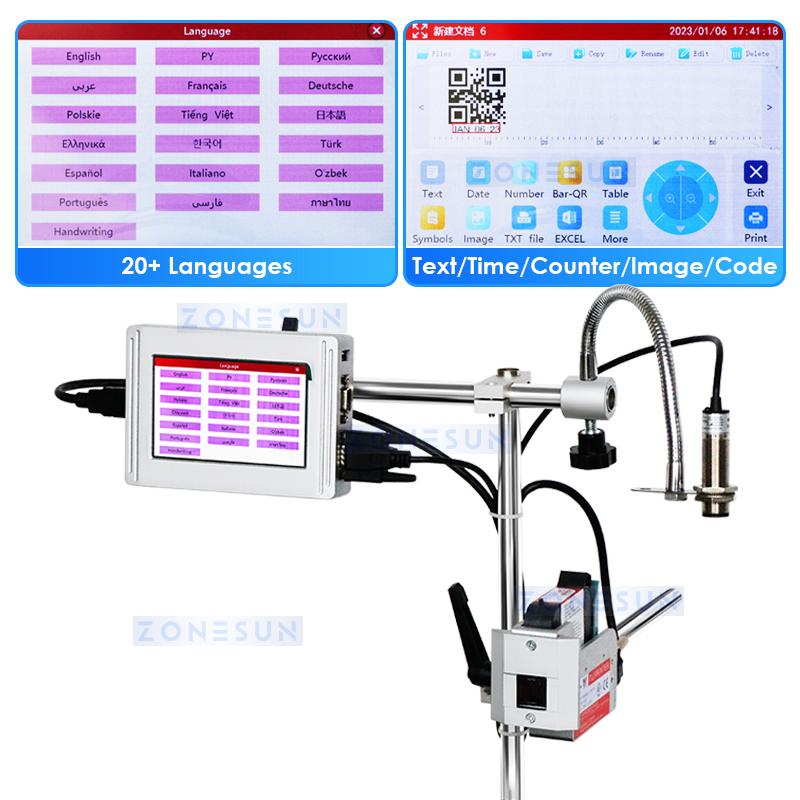 ZONESUN ZS-DC127 Auto Inline Inkjet Printer 12.7mm TIJ Date Coding Machine QR Code Barcode Batch Number Expiry Bottle Conveyor