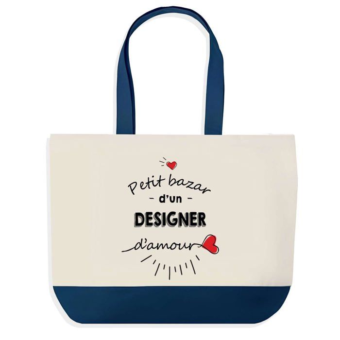 Tote bag - PLANETEE - Bazar d'un Designer d'amour - fond bleu - coton 40x45 cm - Fabriqué en France