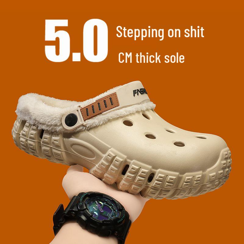 Мужские зимние тапочки с закрытым носком на флисовой подкладке: Плотный, теплый и удобный для использования на открытом воздухе