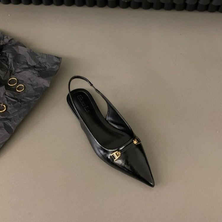 «Новая коллекция весна/лето 2024 года, черные французские сандалии со стразами и острым носком»