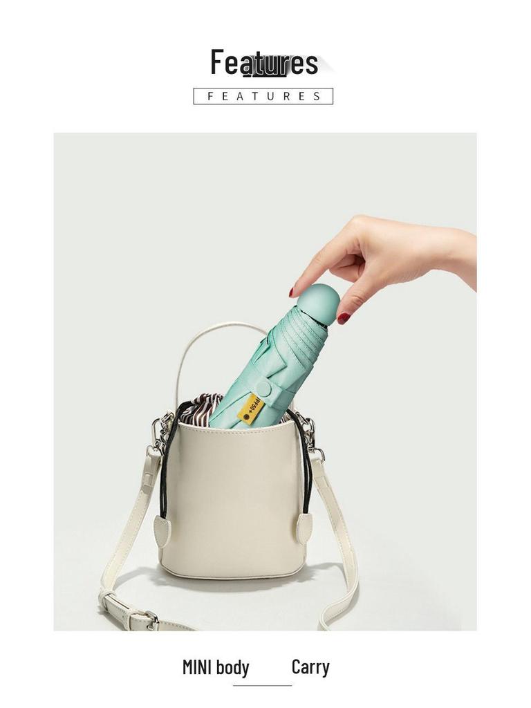 Женский мини-зонт двойного назначения: Компактный пятисложенный дизайн, Утолщенная ткань, Черный клей для защиты от УФ-лучей, Возможность нанесения логотипа на заказ