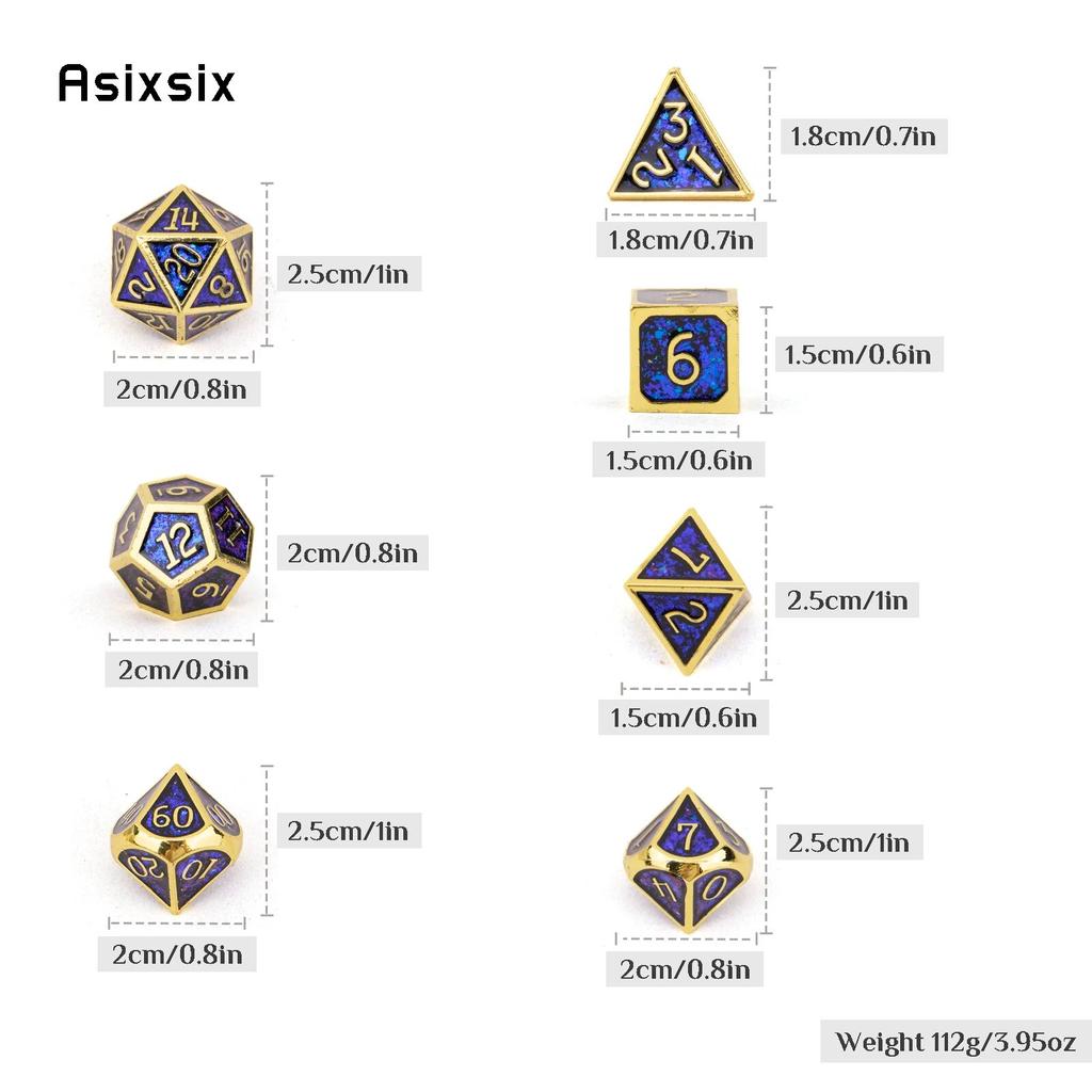 7 шт. синие, золотые стандартные металлические кубики, набор твердых металлических многогранных кубиков, подходящий для ролевой игры, настольной игры, карточной игры
