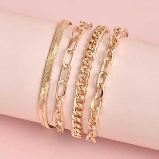 4Pcs/Set Women Bracelet Elegant Golden Adjustable Alloy Herring Bone Link Chain Teen Girls Bangle Fashion Jewelry